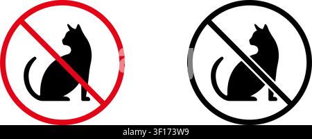 No Cats Allowed Prohibition Sign Icon Set. Forbidden Cat Entry Warning And Restriction Symbol Collection. Stop And Ban Notice. Isolated Vector Stock Vector