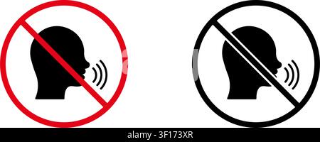 No Talking Prohibition Sign Icon Set. Forbidden Speech Warning And Restriction Symbol Collection. Stop And Ban Notice. Isolated Vector Illustration Stock Vector