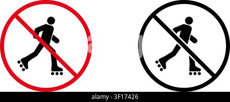 No Roller Skating Prohibition Sign Icon Set. Forbidden Roller Skating Warning And Restriction Symbol Collection. Stop And Ban Notice. Isolated Vector Stock Vector