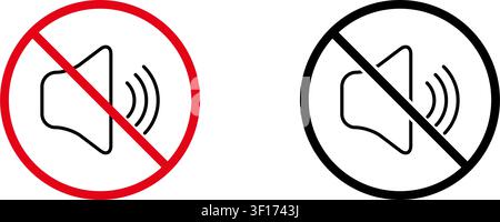 No Sound Prohibition Sign Icon Set. Forbidden Noise Warning And Restriction Symbol Collection. Stop And Ban Notice. Isolated Vector Illustration Stock Vector