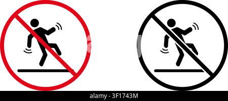 No Slipping Prohibition Sign Icon Set. Forbidden Slippery Surface Warning And Restriction Symbol Collection. Stop And Ban Notice. Isolated Vector Stock Vector