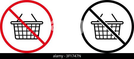 No Shopping Basket Prohibition Sign Icon Set. Forbidden Shopping Basket Warning And Restriction Symbol Collection. Stop And Ban Notice. Isolated Stock Vector