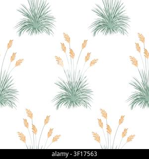 Seamless pattern of pasture grass, miscanthus, or orchid leaves plant, isolated vector drawing illustration Stock Vector