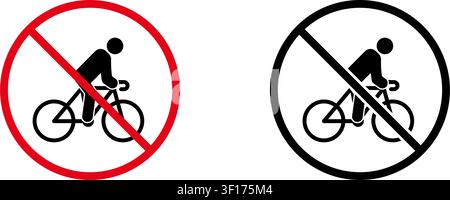 No Bicycles Prohibition Sign Icon Set. Forbidden Bicycle Riding Warning And Restriction Symbol Collection. Stop And Ban Notice. Isolated Vector Stock Vector