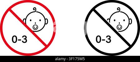 No Babies 0-3 Prohibition Sign Icon Set. Forbidden Infants Under Three Warning And Restriction Symbol Collection. Stop And Ban Notice. Isolated Vector Stock Vector
