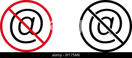 No At Symbol Prohibition Sign Icon Set. Forbidden Email And Internet Usage Warning And Restriction Symbol Collection. Stop And Ban Notice. Isolated Stock Vector