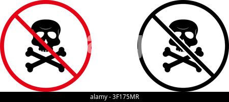 No Skull And Crossbones Prohibition Sign Icon Set. Forbidden Toxic Substance Warning And Restriction Symbol Collection. Stop And Ban Notice. Isolated Stock Vector
