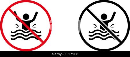 No Swimming Prohibition Sign Icon Set. Forbidden Swimming Warning And Restriction Symbol Collection. Stop And Ban Notice. Isolated Vector Illustration Stock Vector