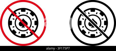 No Gambling Prohibition Sign Icon Set. Forbidden Casino Chip Warning And Restriction Symbol Collection. Stop And Ban Notice. Isolated Vector Stock Vector