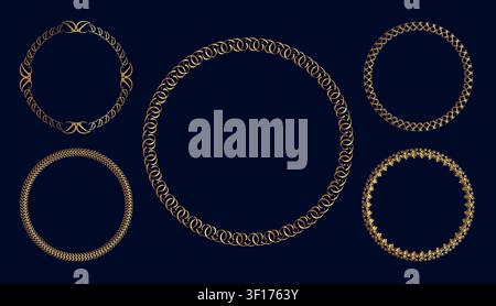 Circle Vintage Frames Set Isolated On A Dark Background. Vector Illustration. Stock Vector