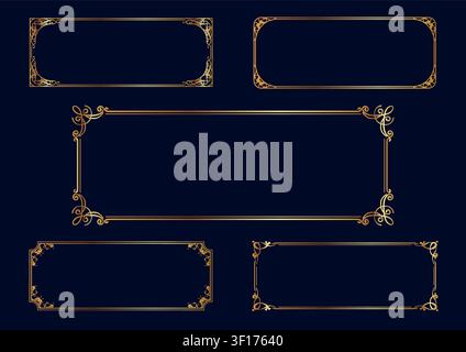 Rectangle Vintage Frames Set Isolated On A Dark Background. Vector Illustration. Stock Vector