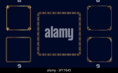 Rectangle Vintage Frames Set Isolated On A Dark Background. Vector Illustration. Stock Vector