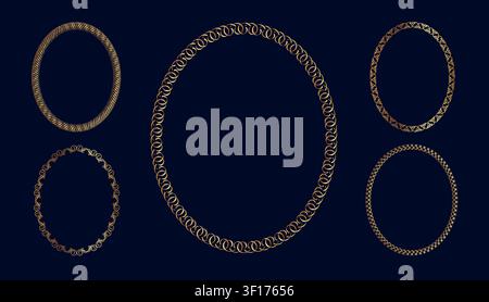 Rectangle Vintage Frames Set Isolated On A Dark Background. Vector Illustration. Stock Vector