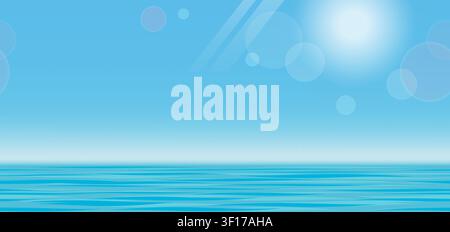 Seamless Vector Blue Ocean Background Illustration With Blue Sky And Sunbeams. Horizontally Repeatable. Stock Vector
