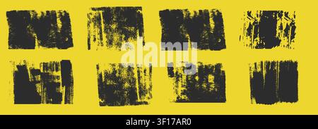 Linocut print with grunge ink texture and rough roller marks creates an authentic printmaking frame. Set vintage rectangle borders. Wide stripes rough textures. Vector illustration Stock Vector