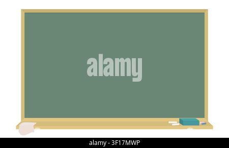 Empty Green Chalkboard with Wooden Frame Vector Illustration. School Classroom Blackboard with Chalk Eraser Flat Design Education Icon Stock Vector