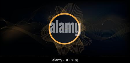 Digital neon background. Abstract equalizer with a circle. Luxury black and gold vector background. Vivid modern gradient for banner.  Stock Vector