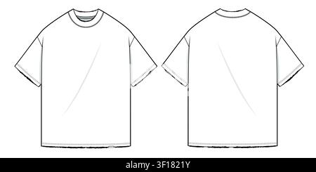 Oversized t shirt flat sketch vector mockup template technical illustration. Stock Vector