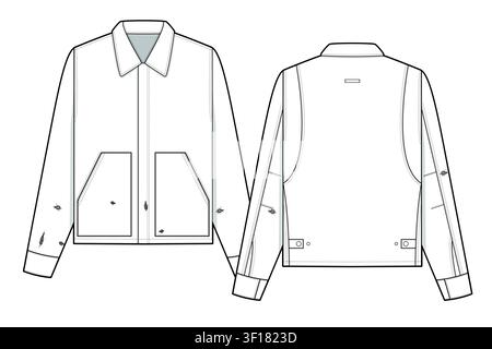 Chore coat vector design mockup template technical flat drawing. Stock Vector