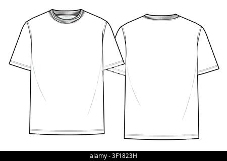 Oversized t-shirt vector mockup template technical flat design. Stock Vector
