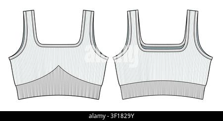 Sport bra technical flat sketch vector mockup illustration. Stock Vector