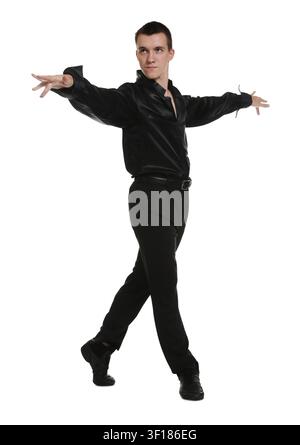 Professional dancer practicing moves on white background Stock Photo