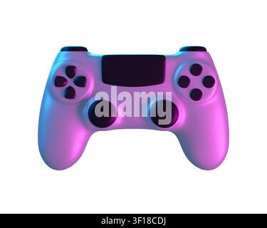 3d Modern Gaming Controller, isolated on background. Gamepad with buttons and joysticks with vibrant neon lighting for video games, e-sports, cosole e Stock Photo