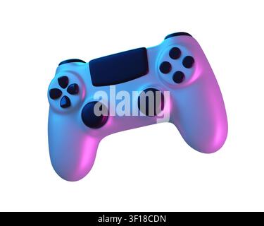3d Modern Gaming Controller, isolated on background. Gamepad with buttons and joysticks with vibrant neon lighting for video games, e-sports, cosole e Stock Photo