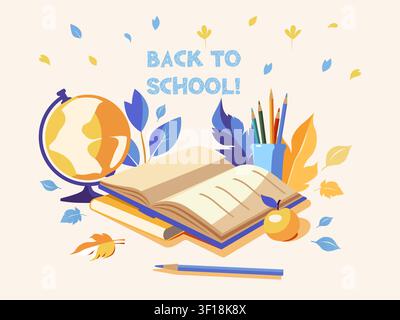 Back to school poster. Vector illustration for classroom decoration, educational event banner, student promotion, stationery ad Stock Vector