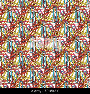 Bright Paper Clips closeup School seamless pattern colored hand drawn illustration. Vector graphic line ink art. Perfect for branding, packaging, labe Stock Vector
