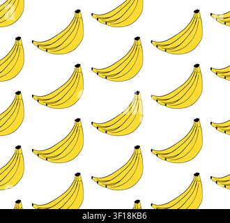 Bananas Fruits School seamless pattern colored hand drawn illustration. Vector graphic line ink art. Texture idea Perfect for logo, branding, packagin Stock Vector