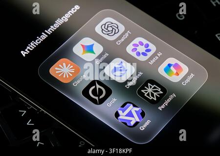 Artificial Intelligence Chatbot Apps Displayed On Smartphone Photo Illustration Stock Photo
