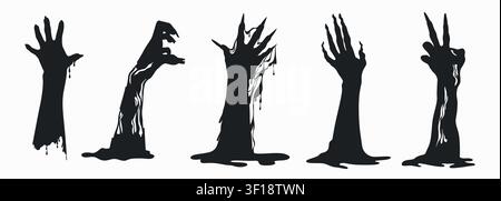 Black Silhouettes of Monster Hands. Halloween Set. Stock Vector