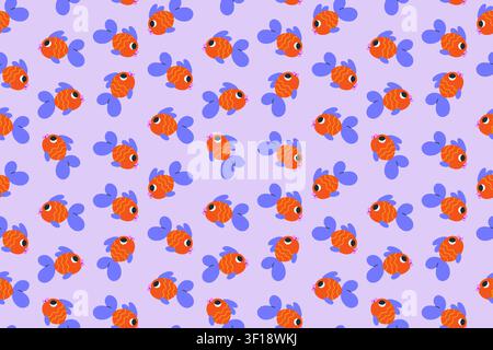 Cute Seamless Pattern with Goldfish. Vector. Stock Vector