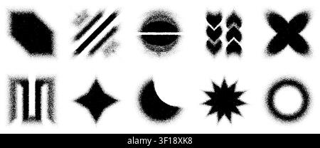 Grainy dotted square with blurred gradient texture and noisy sun burst. Star pattern logo in cloud sky shapes, spray blend mixture. Diagonal soft Stock Vector