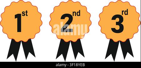 First Second Third Place Award Ribbon Badge Set for Competition Ranking Business Achievement Design Stock Vector