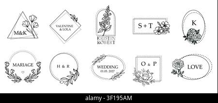 Wedding and brand design logo. Personalised flower design vector element. Vintage floral modern monogram frame. Perfect for jewelry, invitation, label Stock Vector