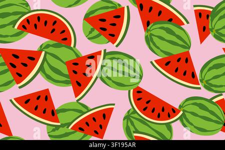 Watermelon seamless pattern background. Vector modern design template. Wallpaper for paper, textile, cover, fabric, decor, decoration and other users. Stock Vector