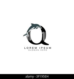 Letter Q logo with Dolphin Art. Alphabet Q Dolphin Icon Design Stock Vector