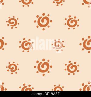 Boho seamless pattern with spiral sun symbols Stock Vector