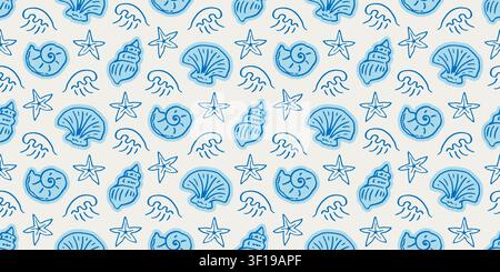 Blue coastal vector sea, ocean seamless pattern Stock Vector