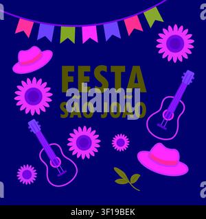 Festa Junina illustration. Vector illustrations. Music Festival. Simple, minimalist icons. Festive banner, poster, cover. Stock Vector