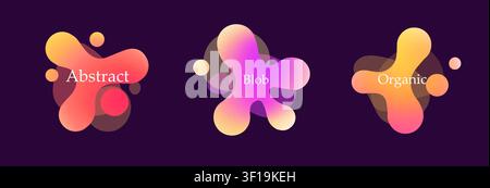 Set shape round gradient blob organic form. Abstract collection irregular blob. Liquid form deformed elements. Stock Vector