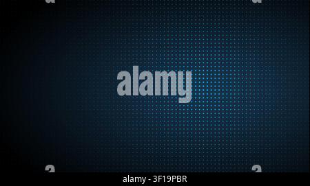 Tech background featuring dark blue and black metallic texture with central neon blue glowing perforated grid layout Stock Vector
