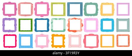 Kid vector square photo frame for photos or pictures. Cute border for children. Scrapbook cartoon design concept. Handdrawn doodle vector set.  Stock Vector