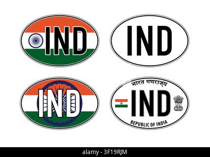 India, oval international vehicle registration code license plate car sticker, vector illustration Stock Vector