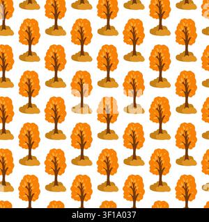 Seamless autumn pattern with orange trees on white background. Cartoon vector woodland seasonal print Stock Vector