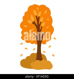 Orange autumn tree with brown trunk. Flat cartoon vector illustration on white background Stock Vector