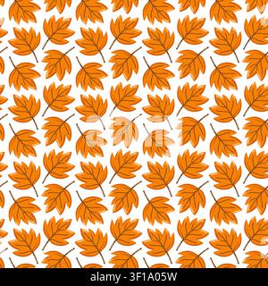 Seamless autumn pattern with orange maple leaves on white background. Cartoon vector fall seasonal print Stock Vector