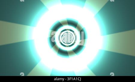 Concentric circles in bright colors create a bold design. The image features a striking blend of light with a blue backdrop, forming an abstract patte Stock Photo
